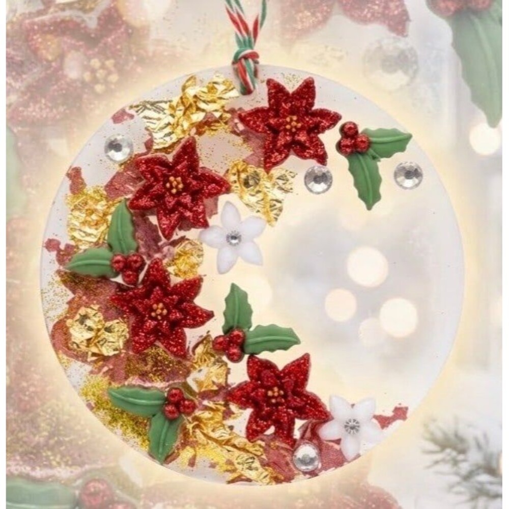 Christmas ornament- sun catcher with festive, three-dimensional holiday florals